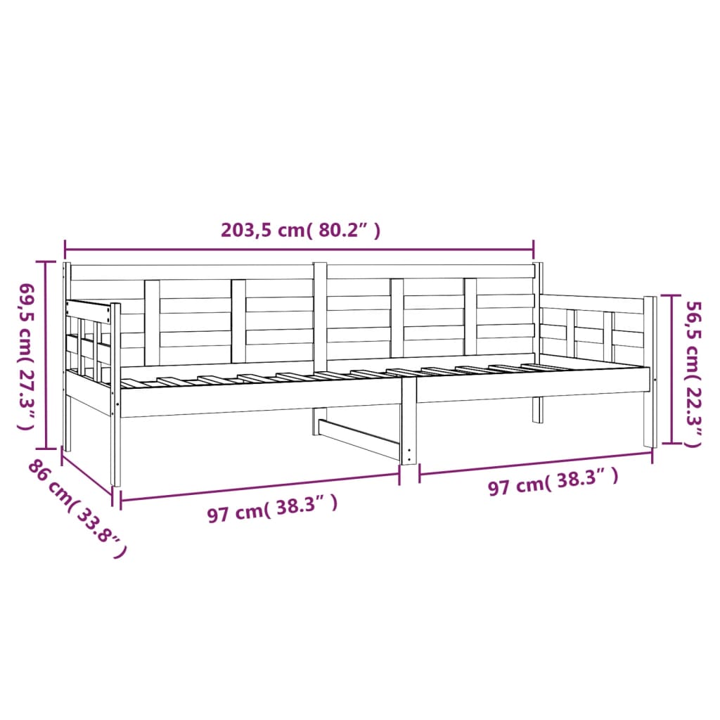 daybed 80x200 cm massivt fyrretræ hvid