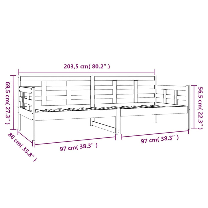 daybed 80x200 cm massivt fyrretræ sort