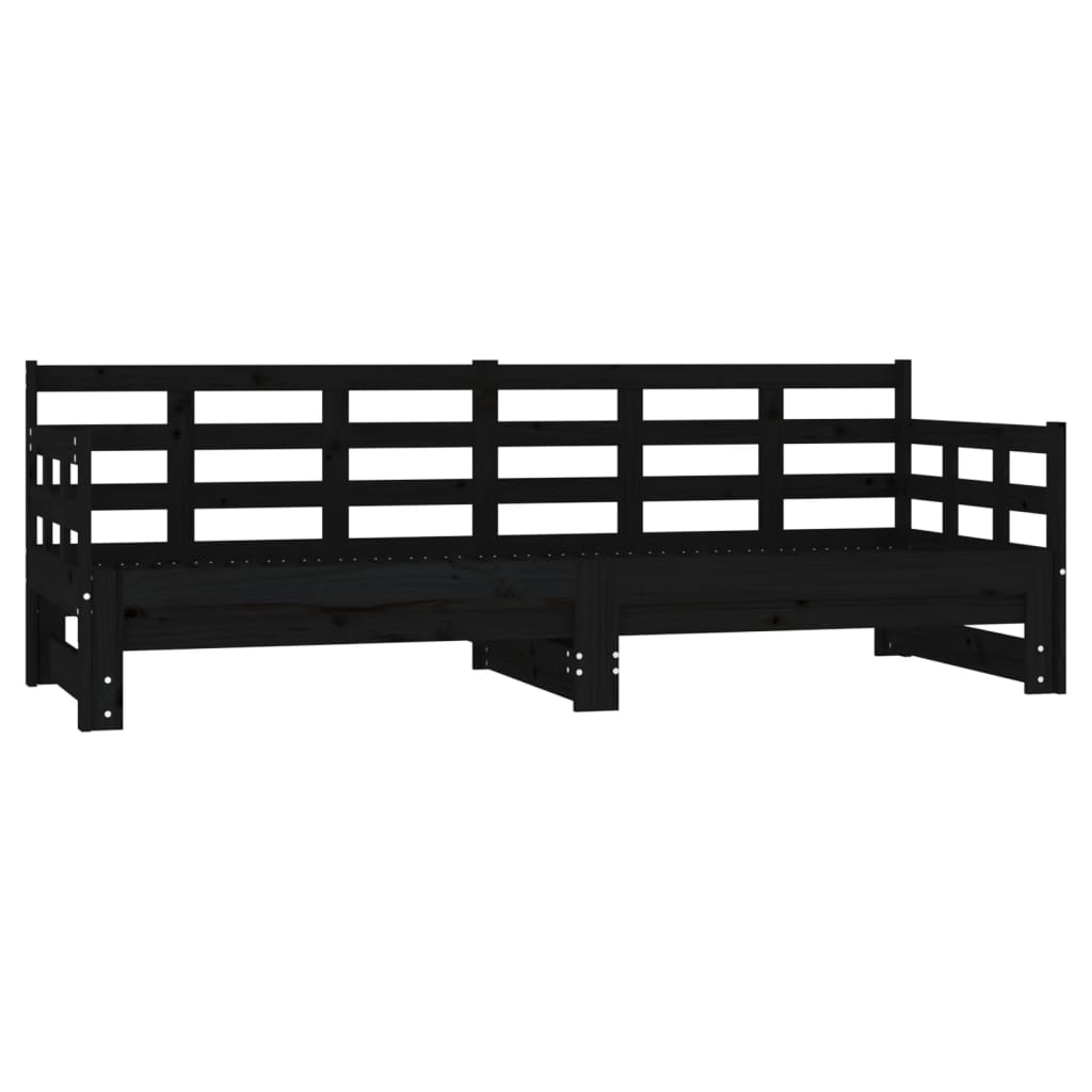 daybed med udtræk 2x(90x190) cm massivt fyrretræ sort