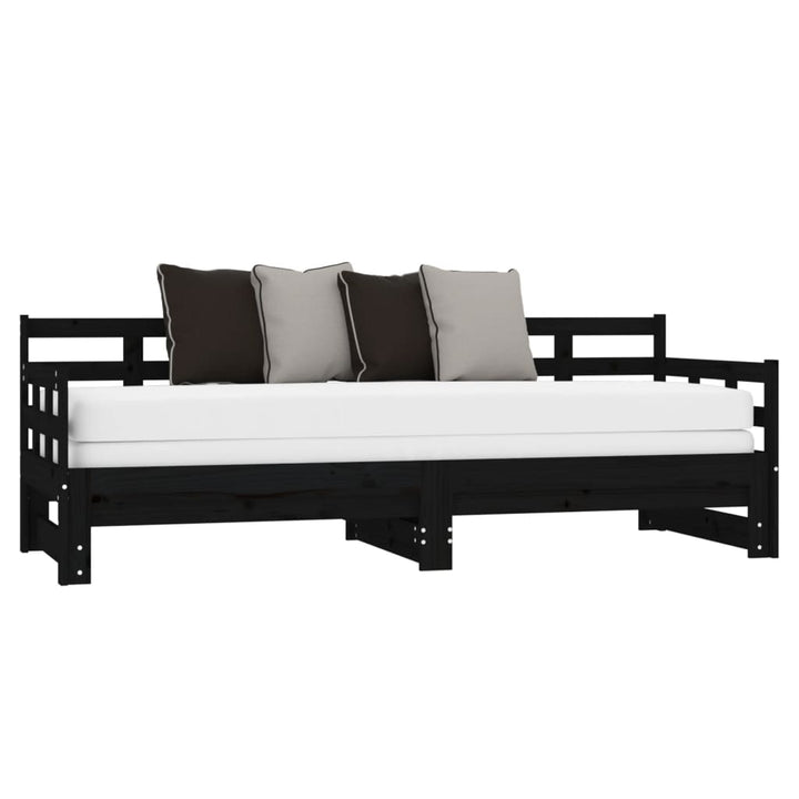 daybed med udtræk 2x(90x190) cm massivt fyrretræ sort