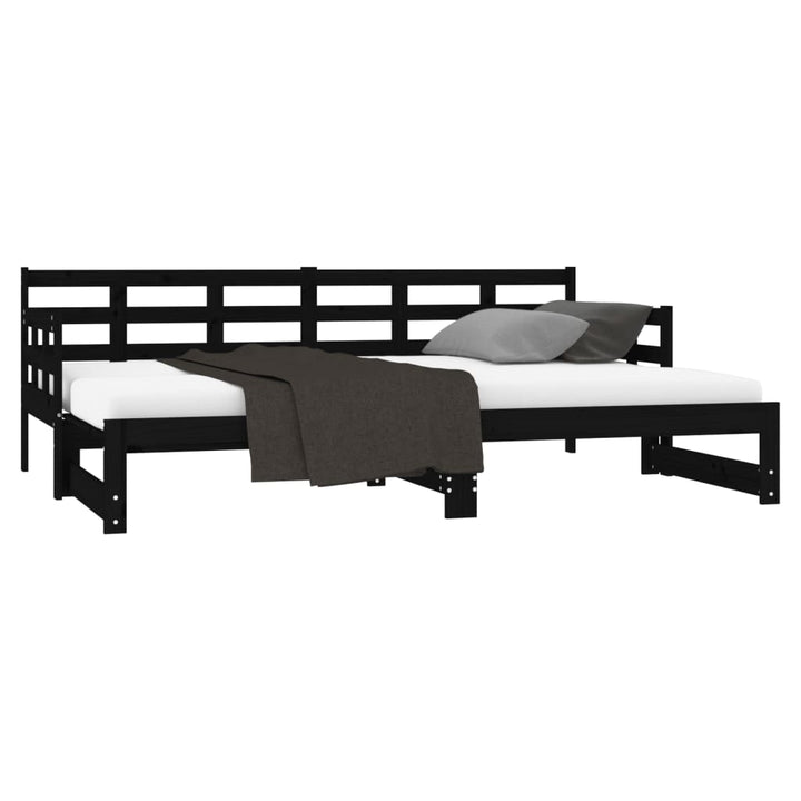daybed med udtræk 2x(90x190) cm massivt fyrretræ sort
