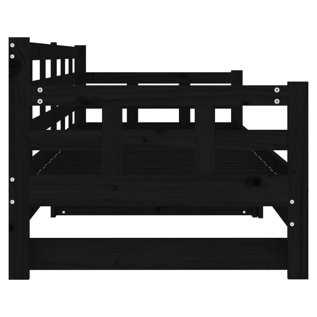 daybed med udtræk 2x(90x190) cm massivt fyrretræ sort