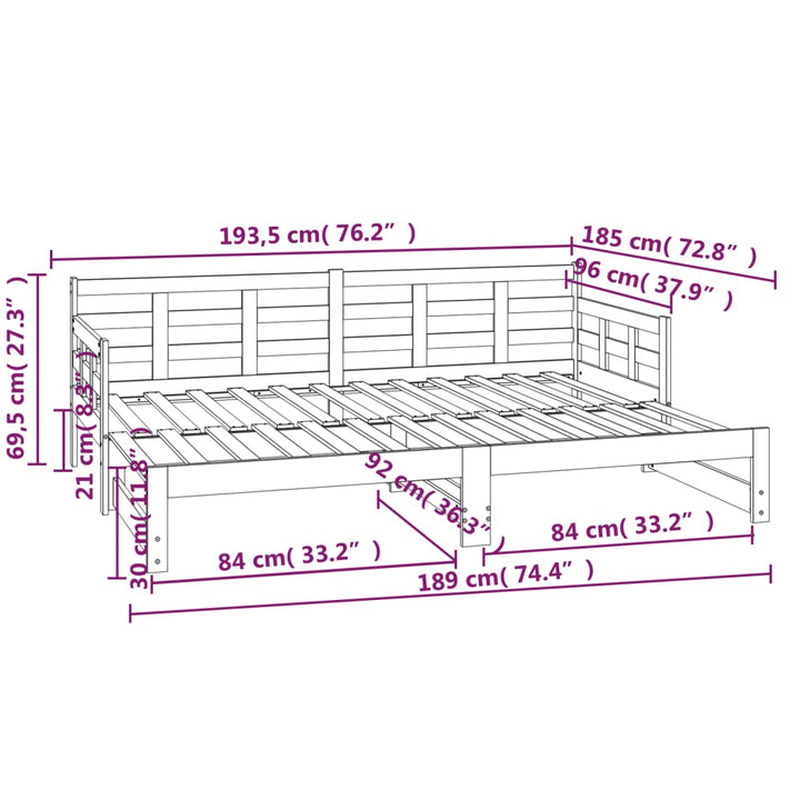 daybed med udtræk 2x(90x190) cm massivt fyrretræ sort
