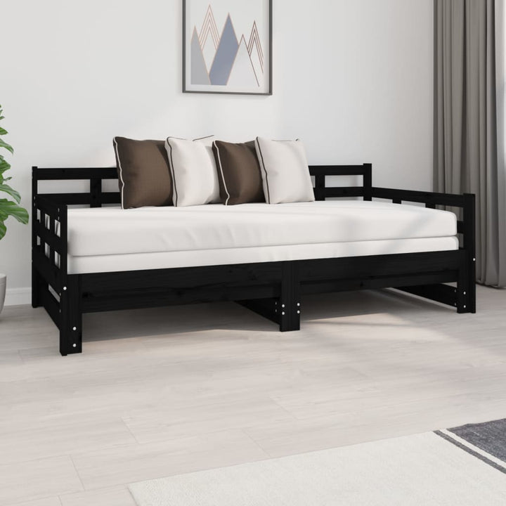 daybed med udtræk 2x(90x190) cm massivt fyrretræ sort