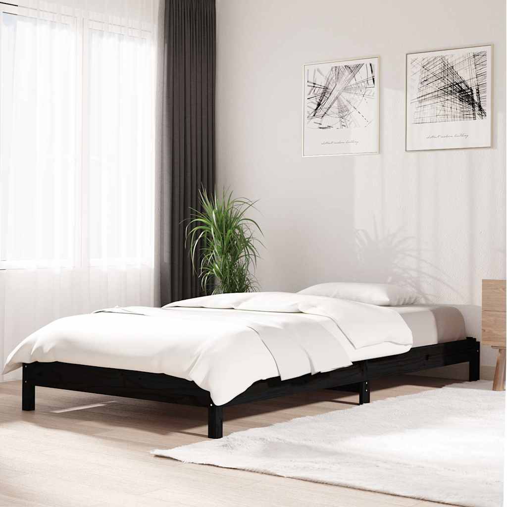 stabelbar seng 75x190 cm massivt fyrretræ sort