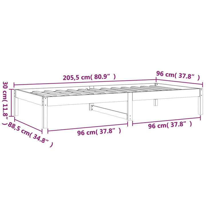 daybed uden madras 90x200 cm massivt fyrretræ