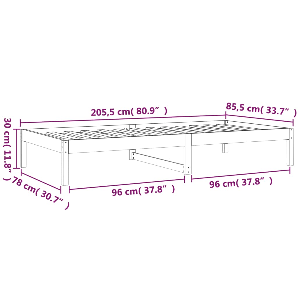 daybed uden madras 80x200 cm massivt fyrretræ