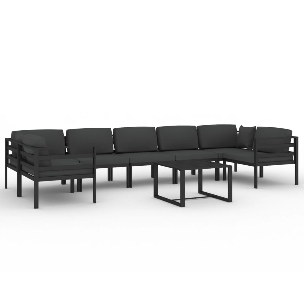 loungesæt til haven 8 dele med hynder aluminium antracitgrå