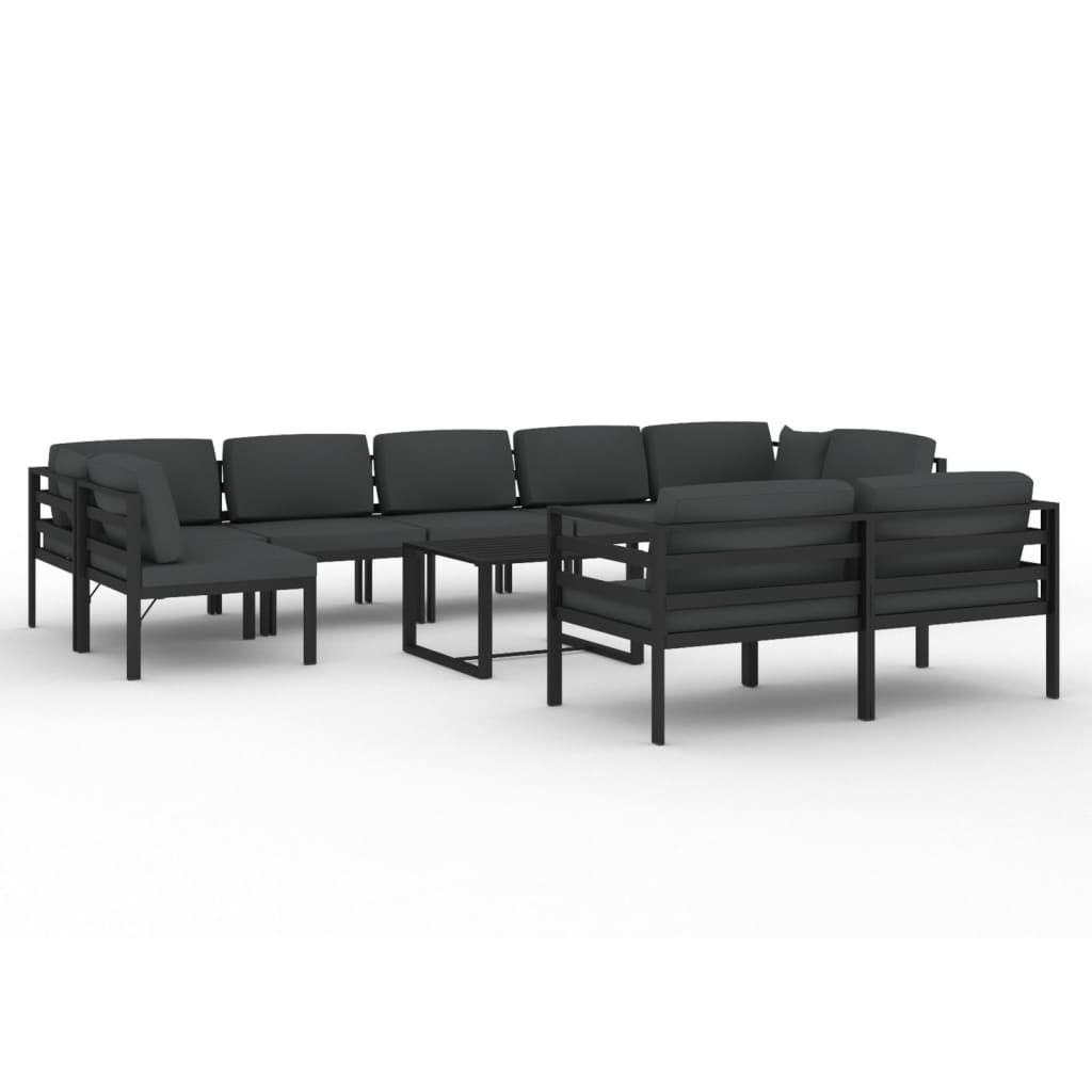loungesæt til haven 10 dele med hynder aluminium antracitgrå