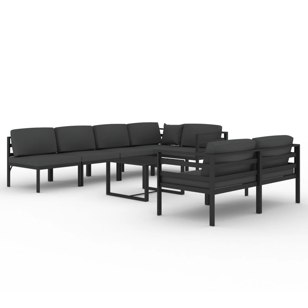 loungesæt til haven 8 dele med hynder aluminium antracitgrå