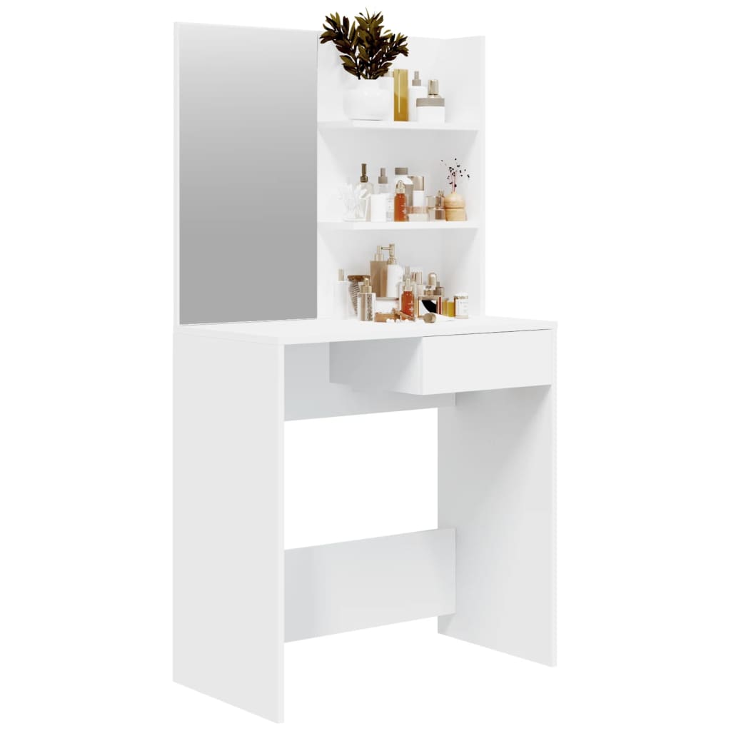 makeupbord med spejl 74,5x40x141 cm hvid
