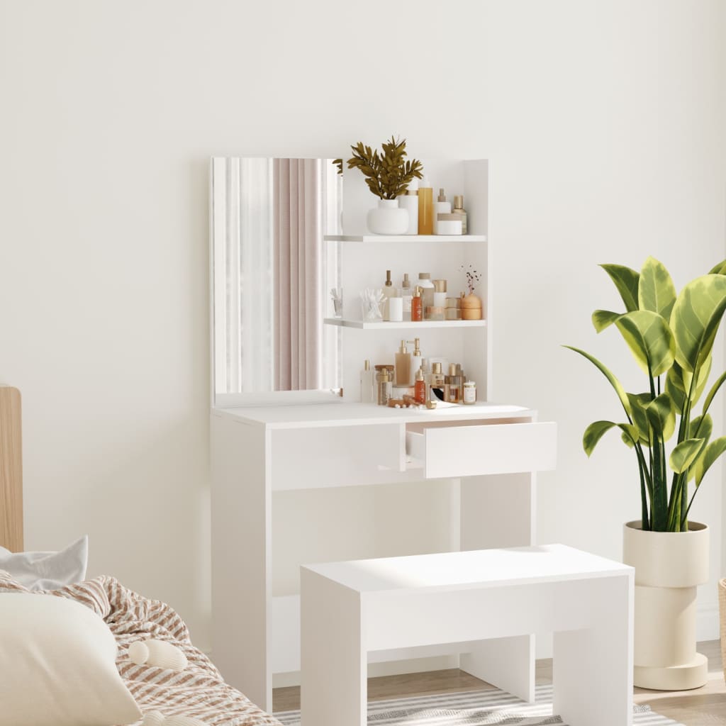 makeupbord med spejl 74,5x40x141 cm hvid