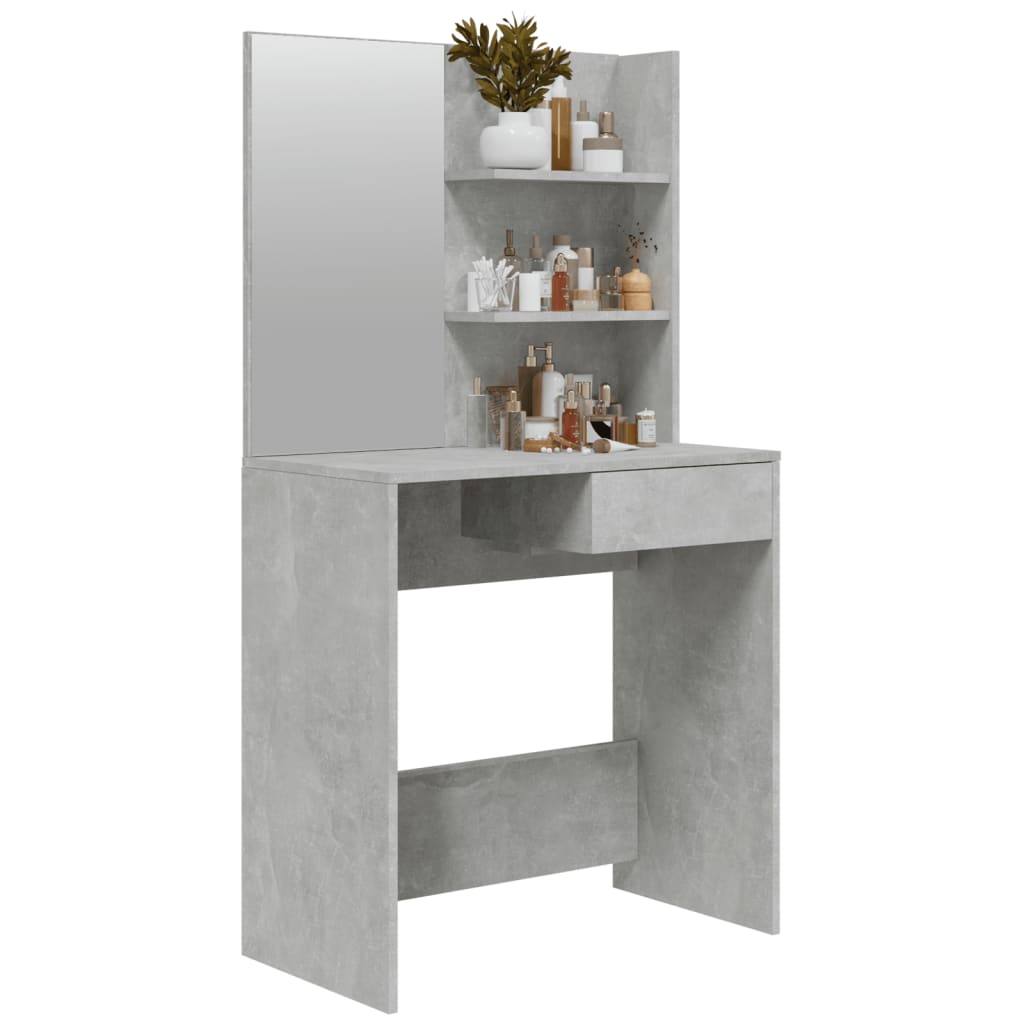 makeupbord med spejl 74,5x40x141 cm betongrå