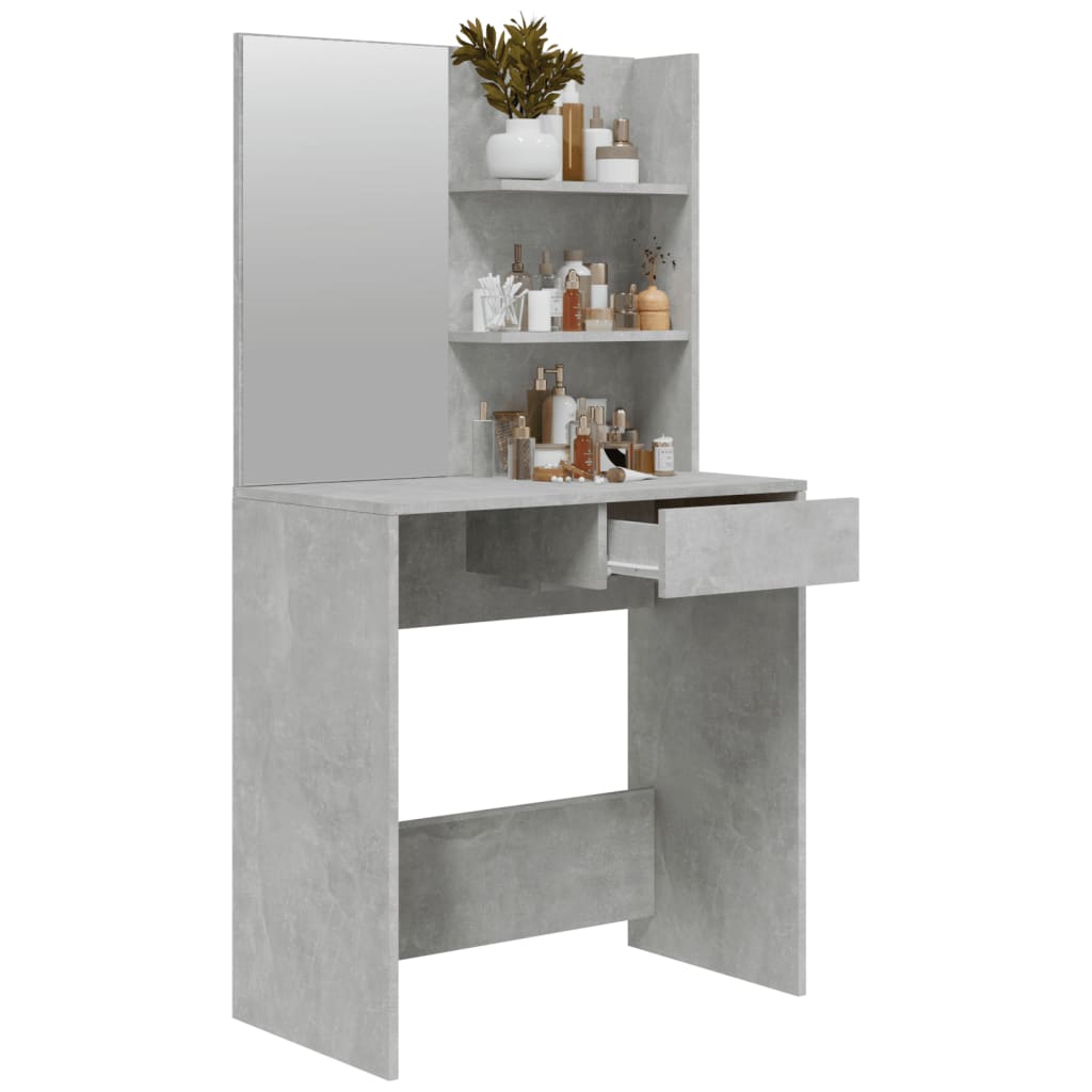 makeupbord med spejl 74,5x40x141 cm betongrå