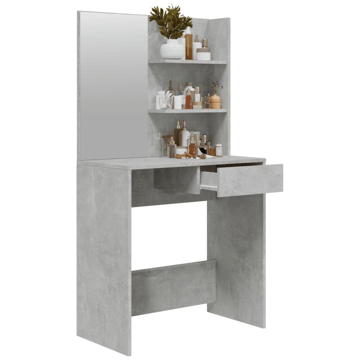 makeupbord med spejl 74,5x40x141 cm betongrå