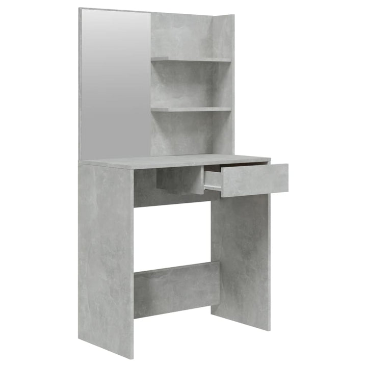 makeupbord med spejl 74,5x40x141 cm betongrå