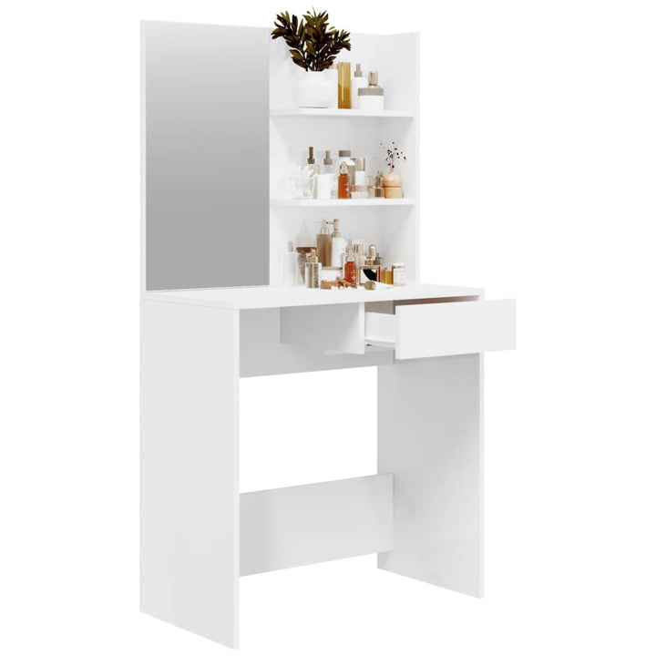 makeupbord med spejl 74,5x40x141 cm hvid højglans