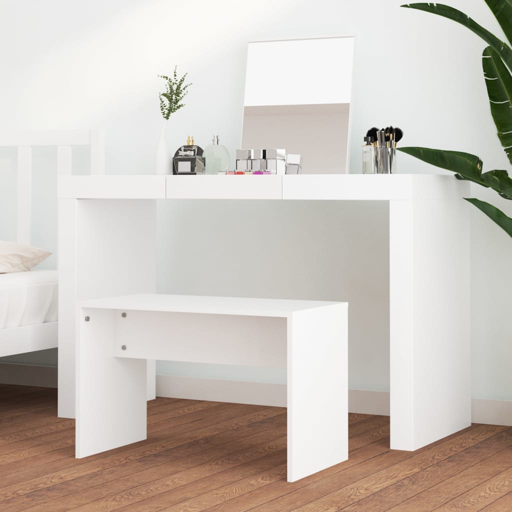 skammel til makeupbord 70x35x45 cm konstrueret træ hvid