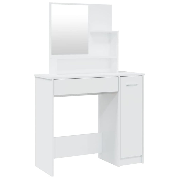 makeupbord med spejl 86,5x35x136 cm hvid højglans
