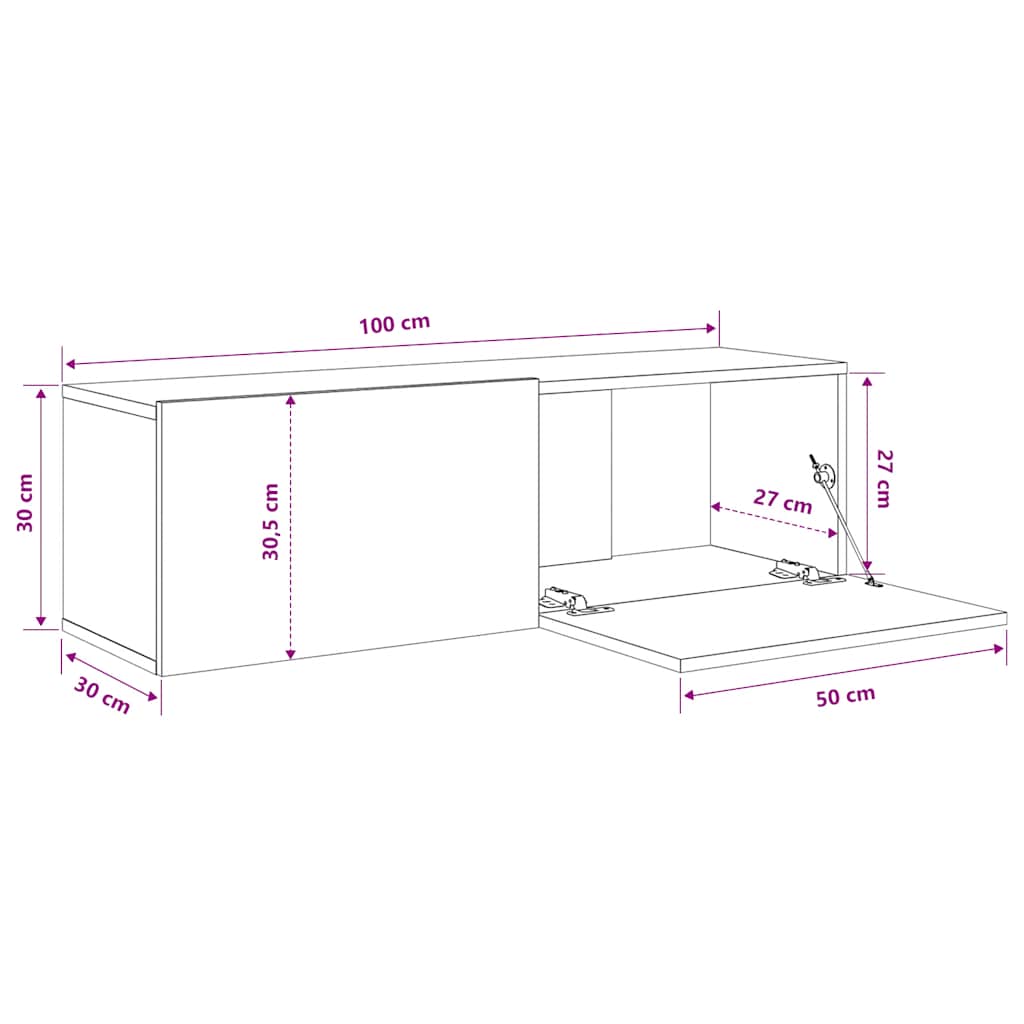 væghængte tv-skabe 2 stk. 100x30x30 cm konstrueret træ sort