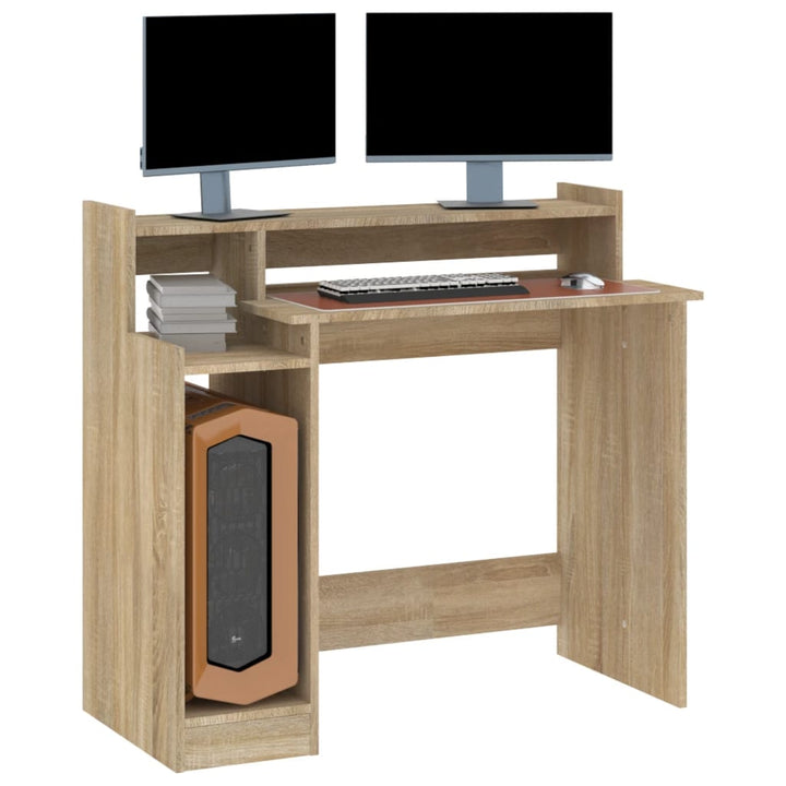 skrivebord med LED-lys 97x45x90 cm konstrueret træ sonoma-eg