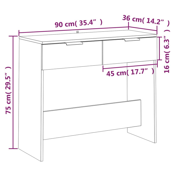 konsolbord 90x36x75 cm konstrueret træ sort