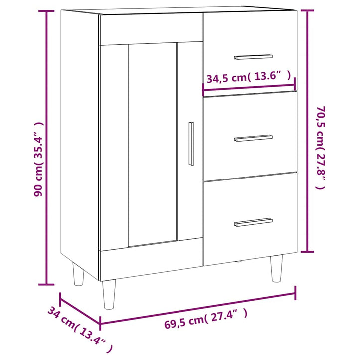 skænk 69,5x34x90 cm konstrueret træ hvid