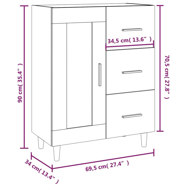 skænk 69,5x34x90 cm konstrueret træ betongrå