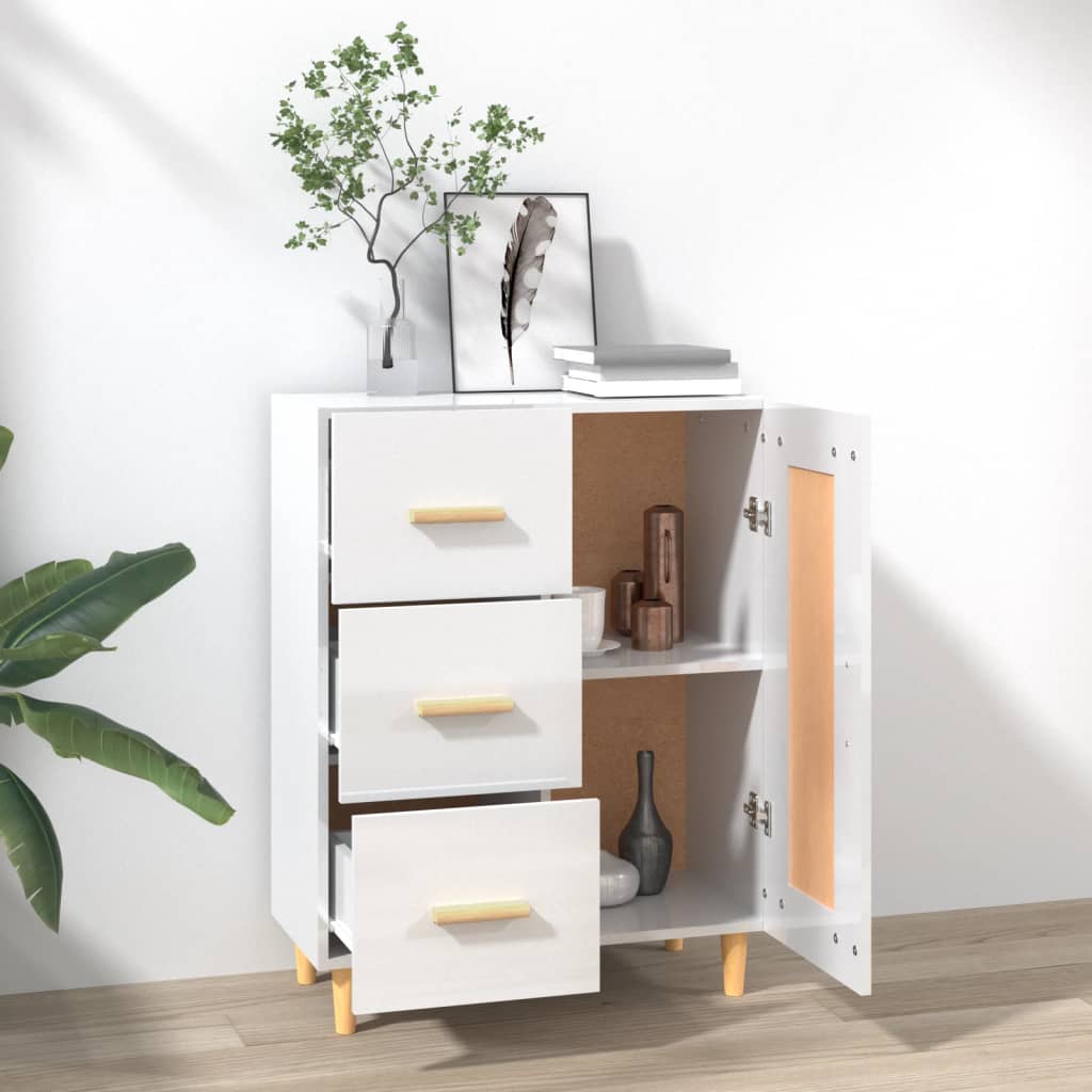 skænk 69,5x34x90 cm konstrueret træ hvid højglans