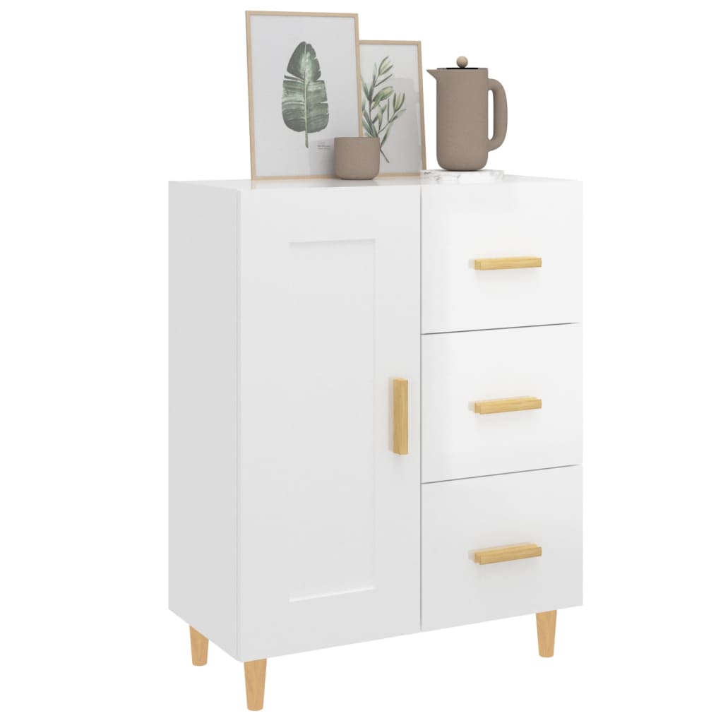skænk 69,5x34x90 cm konstrueret træ hvid højglans