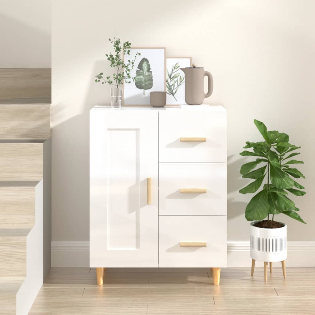 skænk 69,5x34x90 cm konstrueret træ hvid højglans