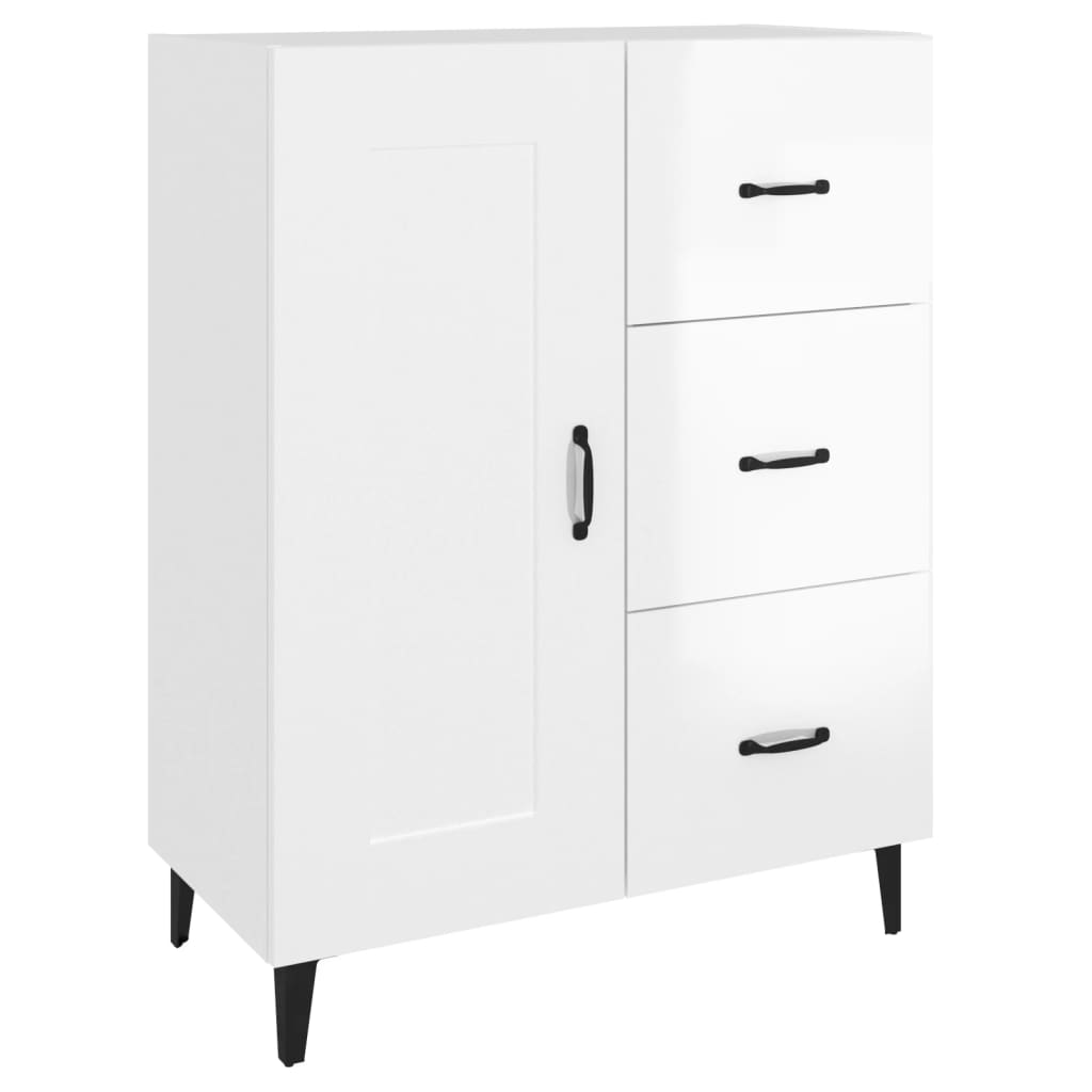 skænk 69,5x34x90 cm konstrueret træ hvid højglans