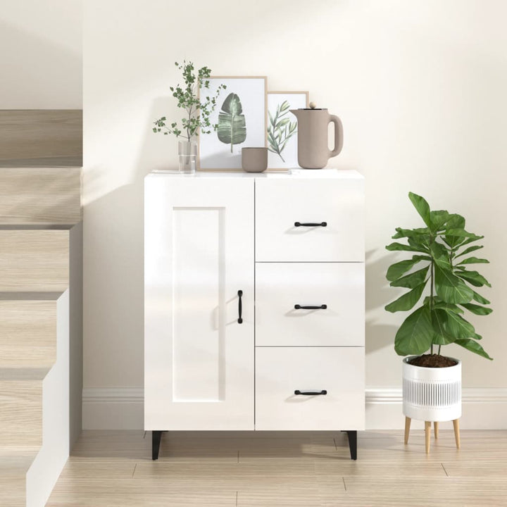skænk 69,5x34x90 cm konstrueret træ hvid højglans