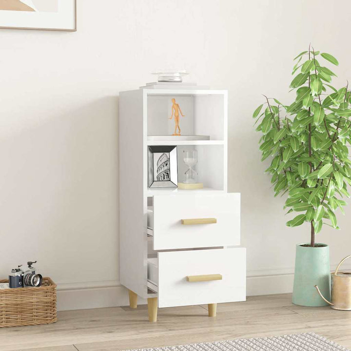 skænk 34,5x34x90 cm konstrueret træ hvid højglans