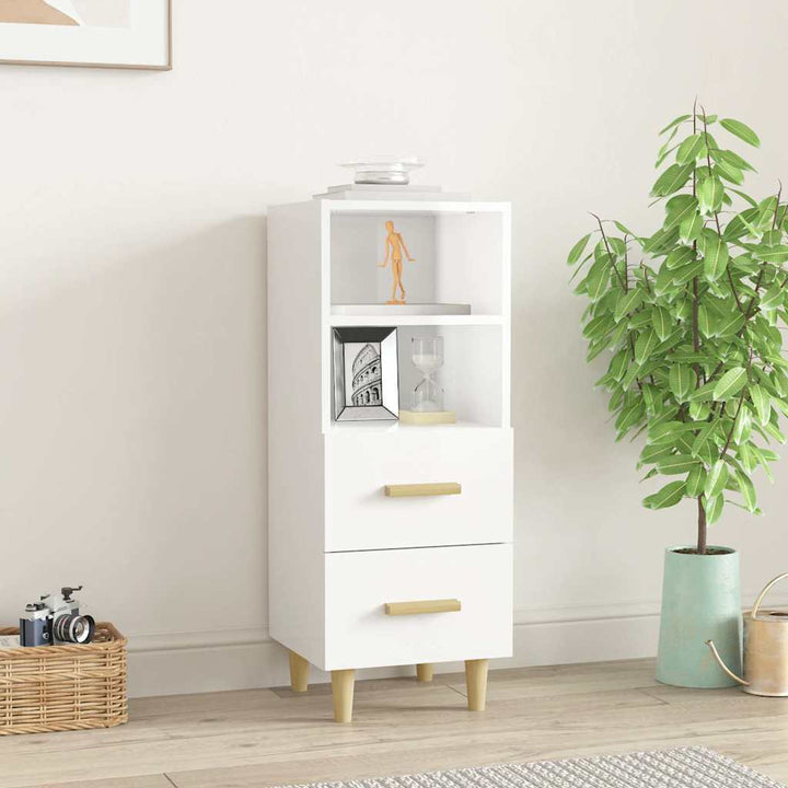 skænk 34,5x34x90 cm konstrueret træ hvid højglans