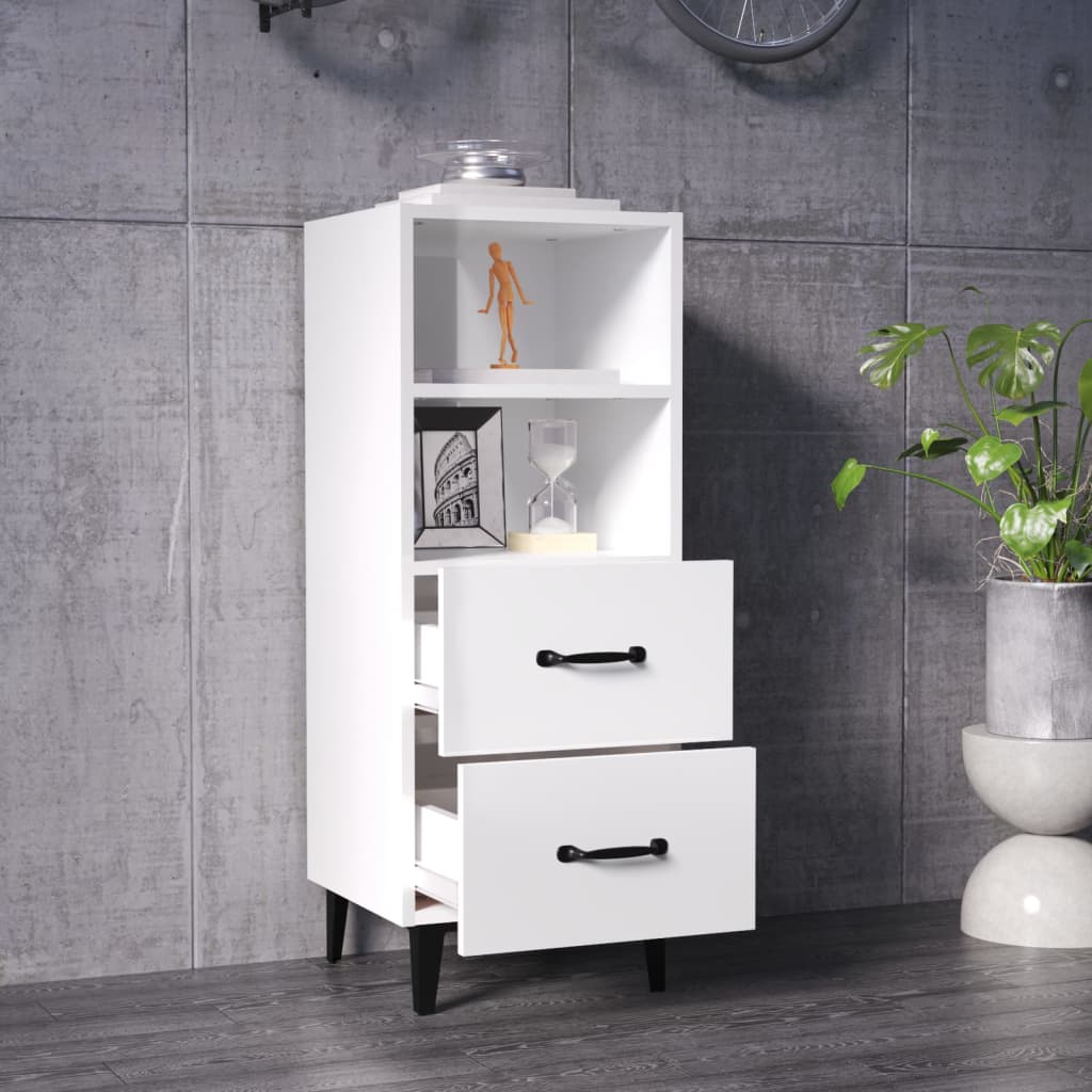 skænk 34,5x34x90 cm konstrueret træ hvid højglans