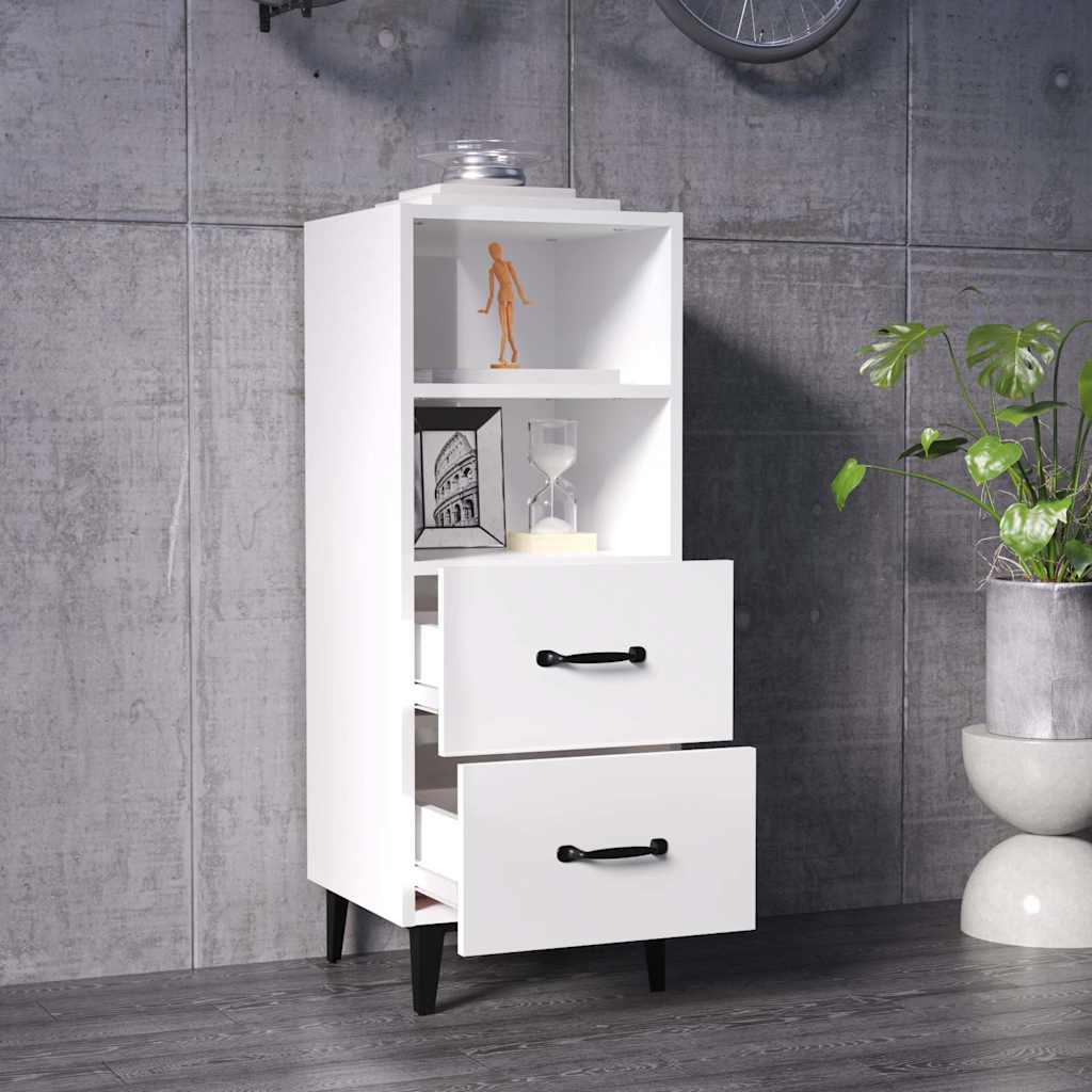 skænk 34,5x34x90 cm konstrueret træ hvid højglans