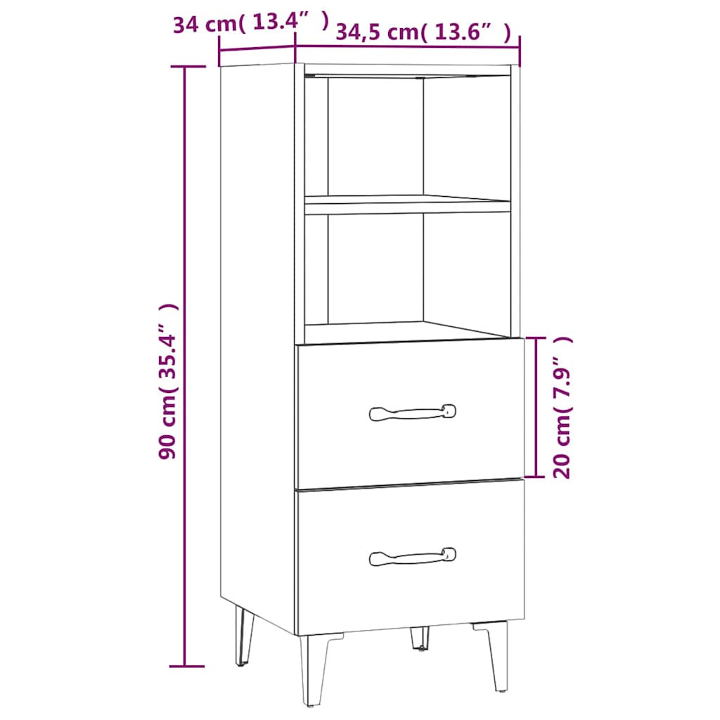skænk 34,5x34x90 cm konstrueret træ hvid højglans