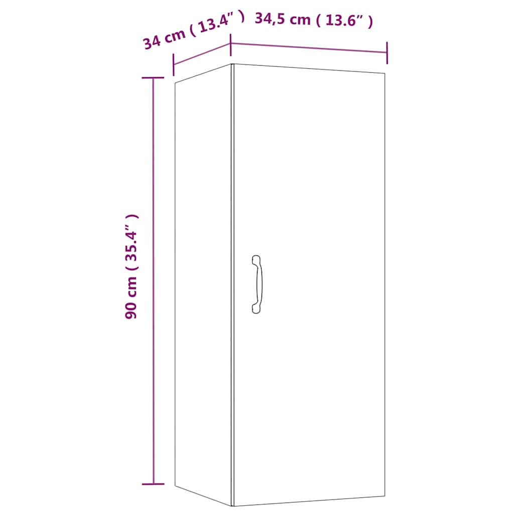 vægskab 34,5x34x90 cm konstrueret træ betongrå