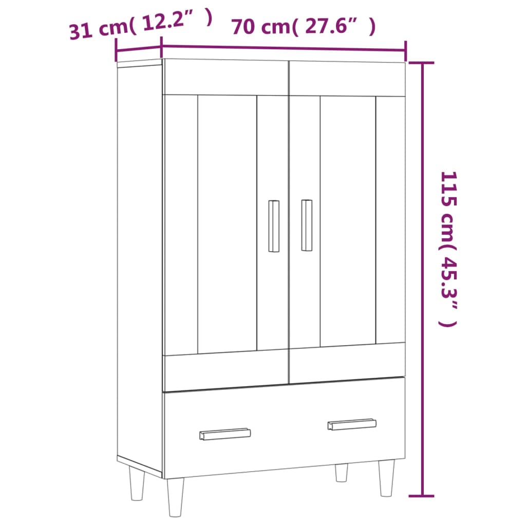 skab 70x31x115 cm konstrueret træ betongrå