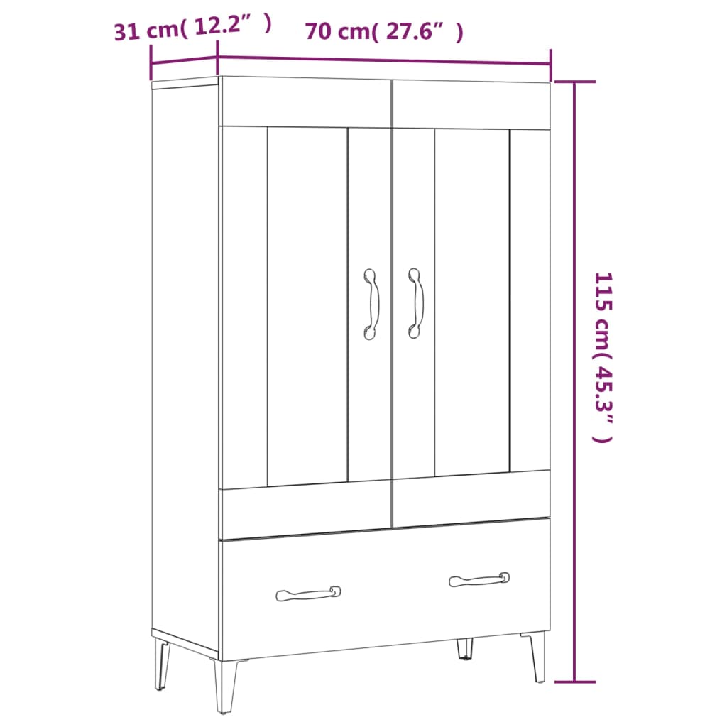 skab 70x31x115 cm konstrueret træ sonoma-eg