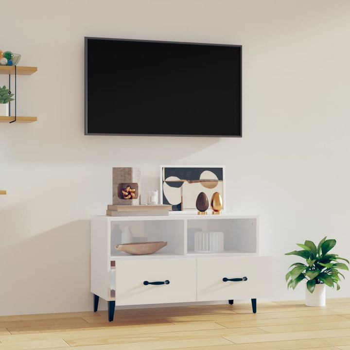 tv-bord 80x36x50 cm konstrueret træ hvid højglans