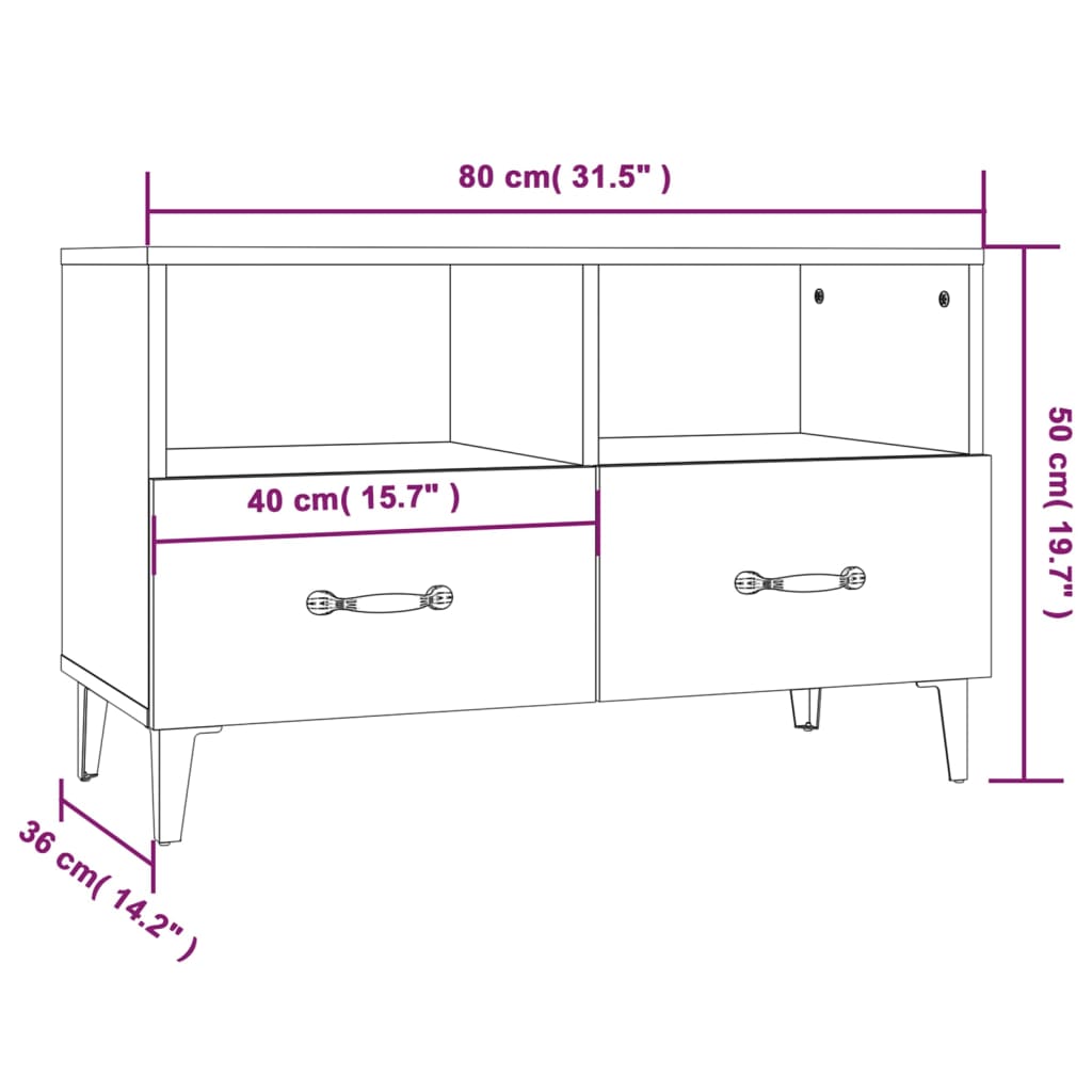 tv-bord 80x36x50 cm konstrueret træ hvid højglans