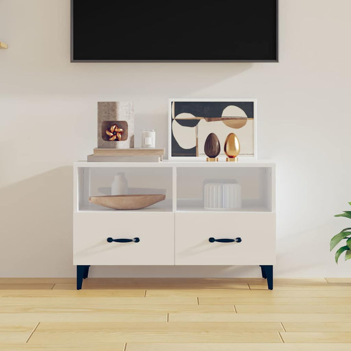 tv-bord 80x36x50 cm konstrueret træ hvid højglans