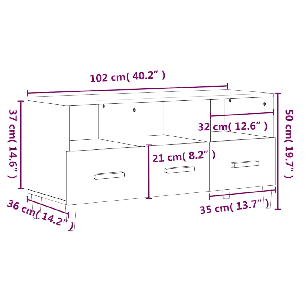 tv-bord 102x36x50 cm konstrueret træ sonoma-eg