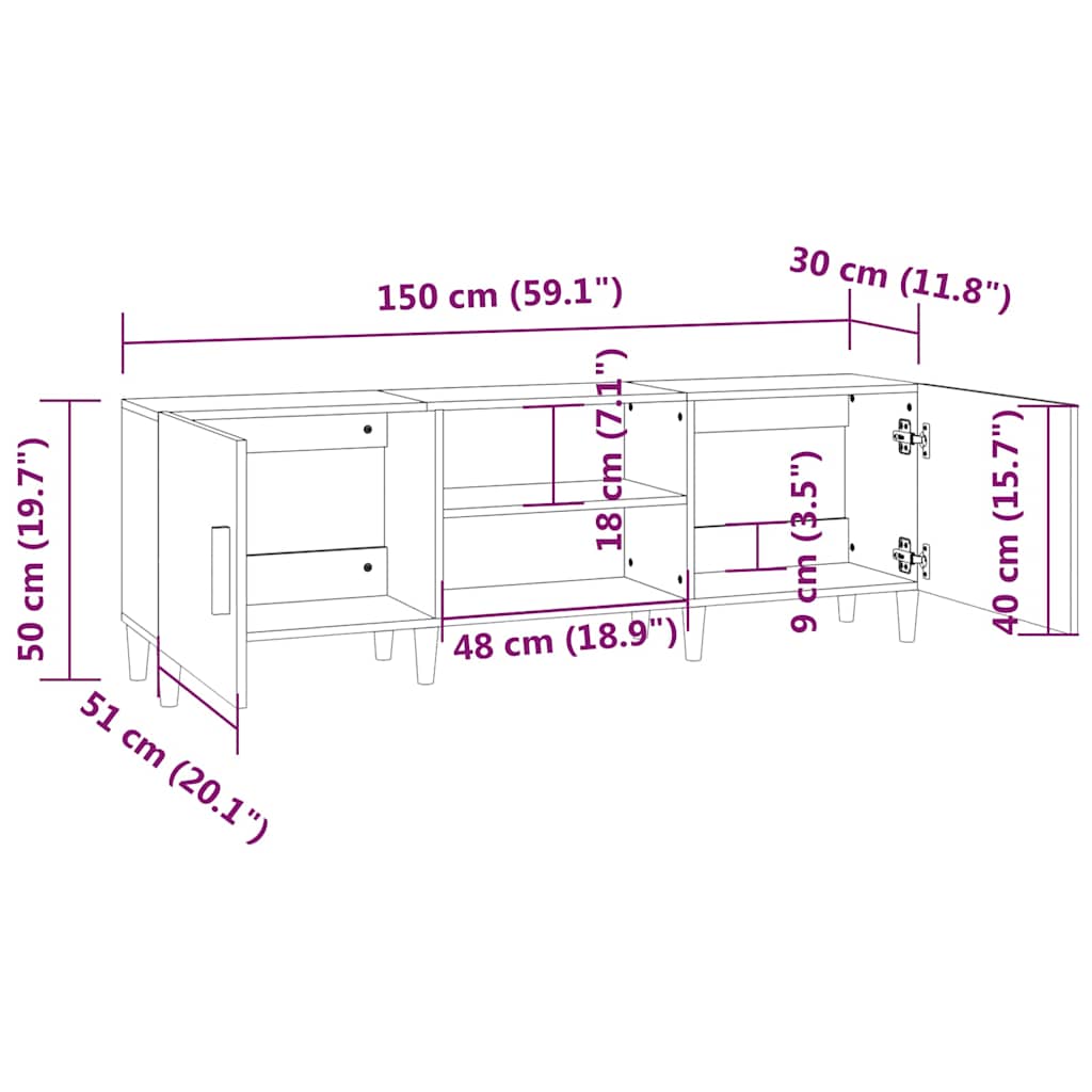 tv-bord 150x30x50 cm konstrueret træ sort