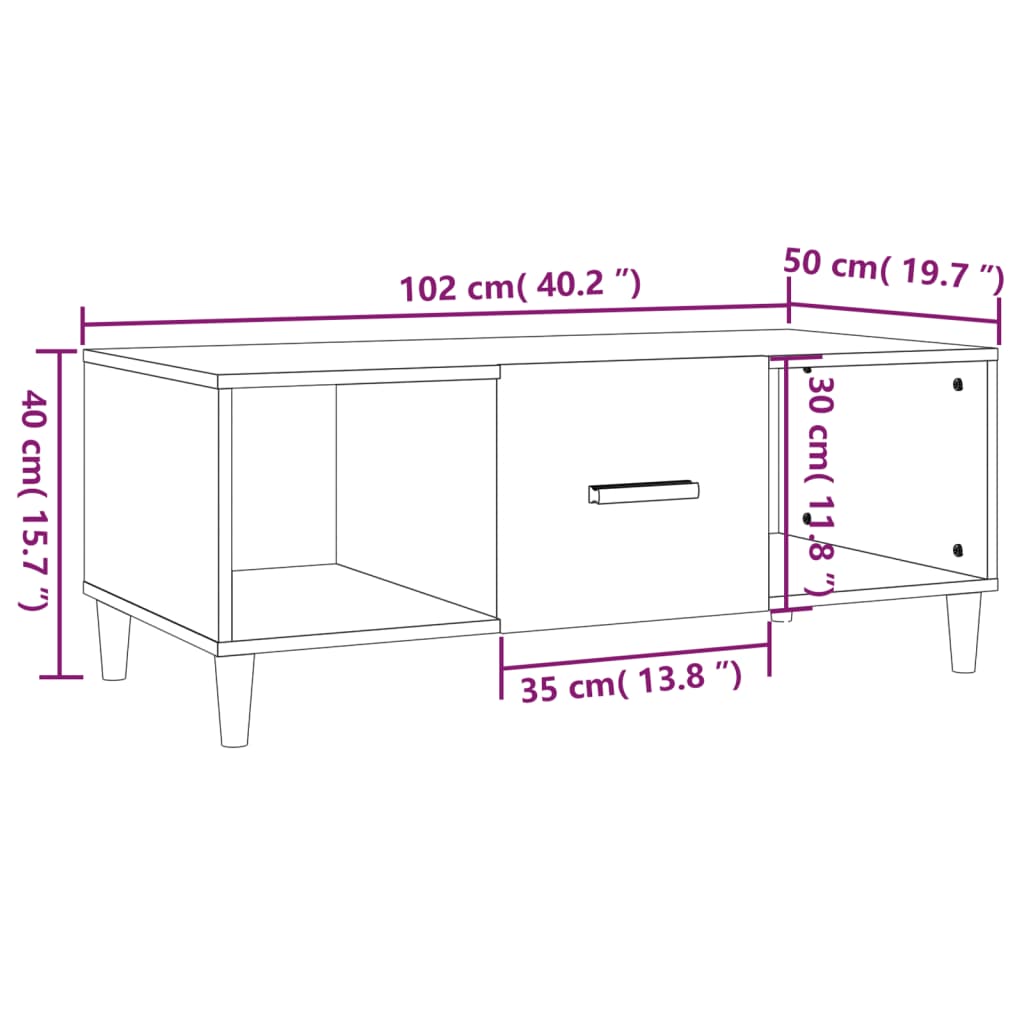 sofabord 102x50x40 cm konstrueret træ hvid
