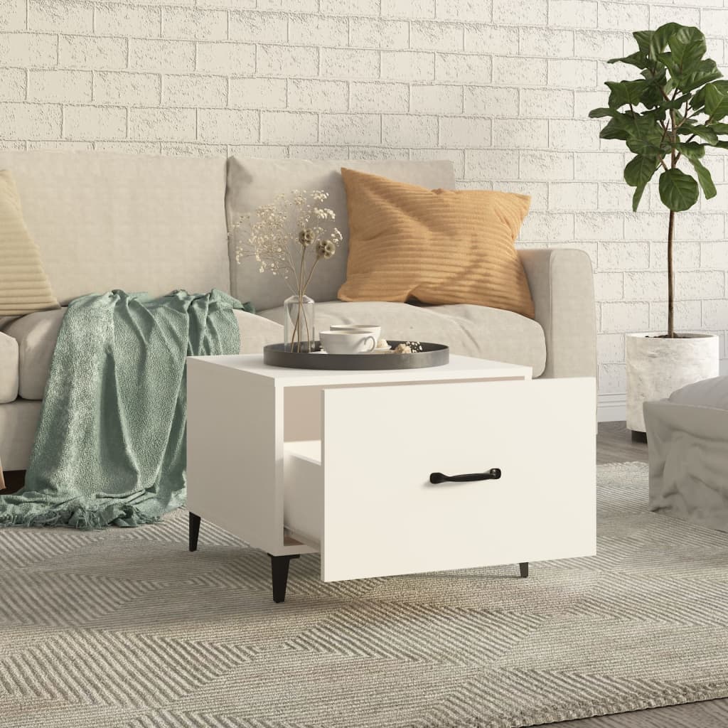sofabord med metalben 50x50x40 cm hvid