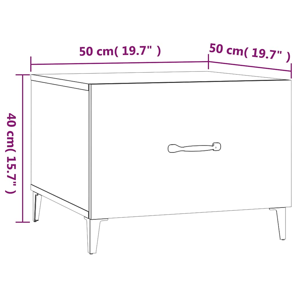sofabord med metalben 50x50x40 cm hvid