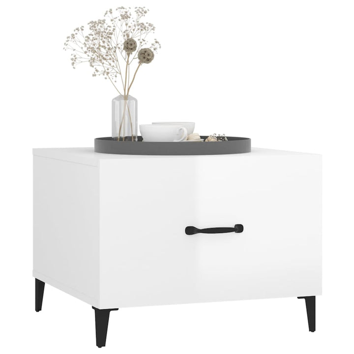 sofaborde med metalben 2 stk. 50x50x40 cm hvid højglans